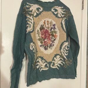Casual Corner Floral Ramie Cotton Silk Sweater